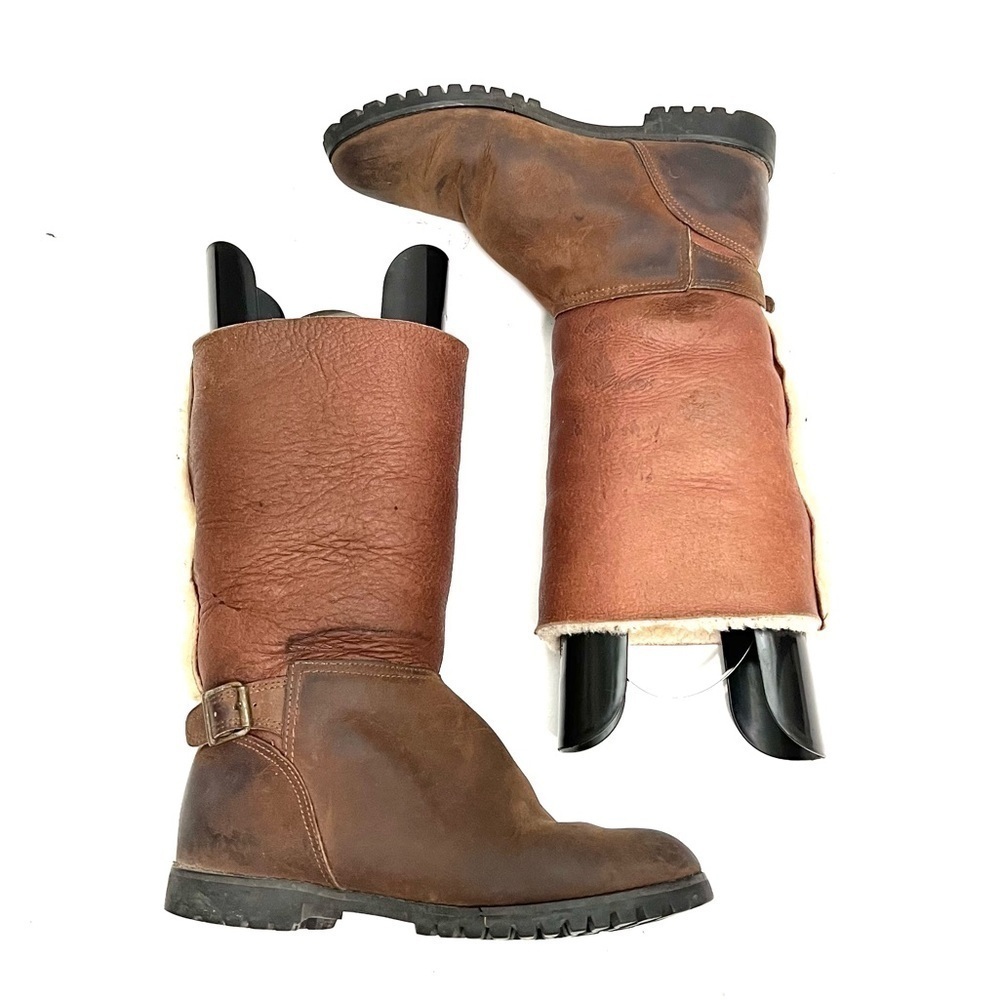 Vintage Y2K women’s brown nubuck leather fleece lined buckle winter boots - Picture 7 of 9